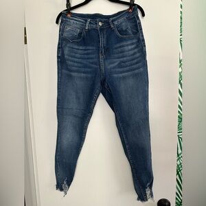 SHEIN Curve Dark Blue Distressed Ankle Jeans (0XL)